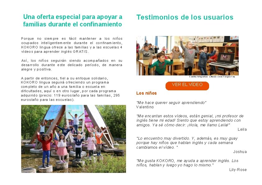 Una oferta especial para apoyar a familias durante el confinamiento Testimonios de los usuarios