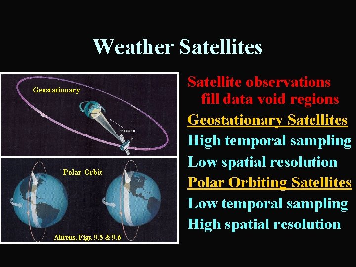 Weather Satellites Geostationary Polar Orbit Ahrens, Figs. 9. 5 & 9. 6 Satellite observations