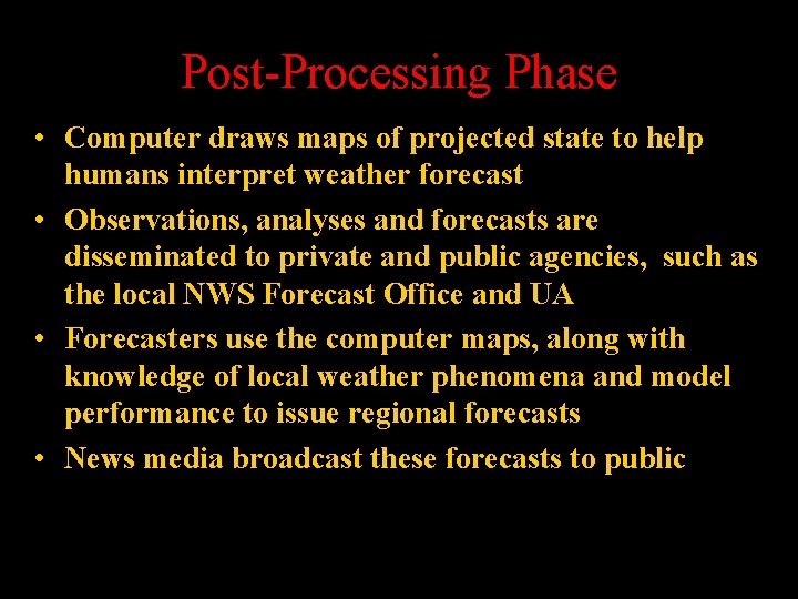 Post-Processing Phase • Computer draws maps of projected state to help humans interpret weather