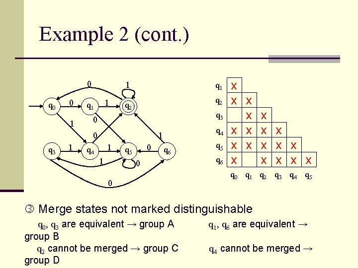 Example 2 (cont. ) 0 q 0 0 1 1 1 q 1 q