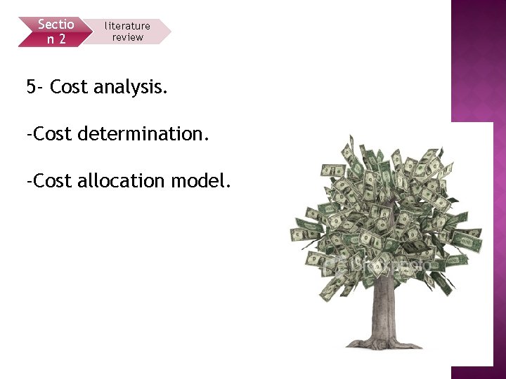 Sectio n 2 literature review 5 - Cost analysis. -Cost determination. -Cost allocation model.