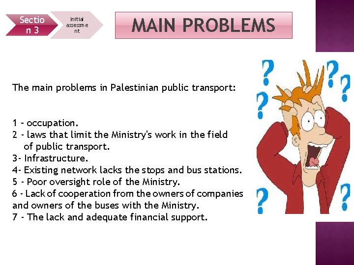 Sectio n 3 Initial assessme nt MAIN PROBLEMS The main problems in Palestinian public