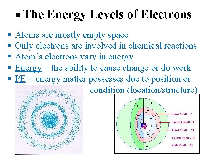  The Energy Levels of Electrons Atoms are mostly empty space Only electrons are