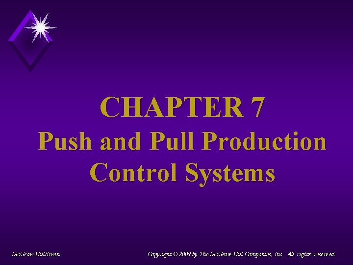 CHAPTER 7 Push and Pull Production Control Systems Mc. Graw-Hill/Irwin Copyright © 2009 by