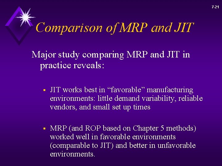 7 -21 Comparison of MRP and JIT Major study comparing MRP and JIT in