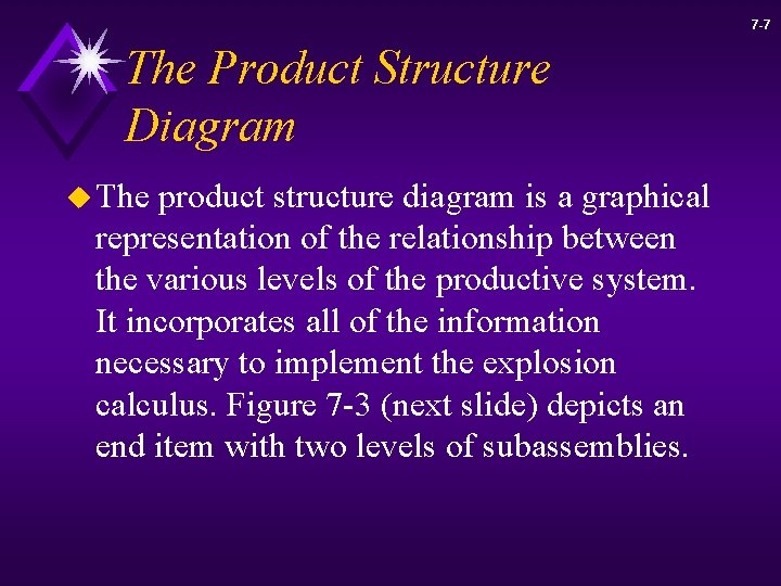 7 -7 The Product Structure Diagram u The product structure diagram is a graphical