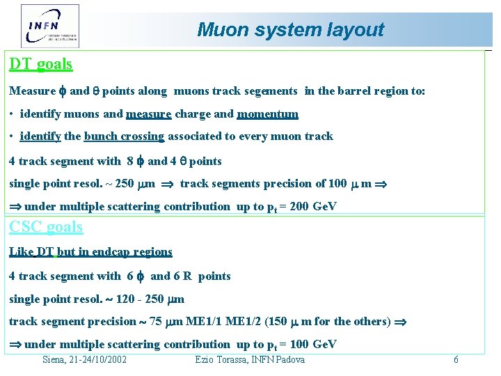 Muon system layout DT goals Measure f and points along muons track segements in Muon system layout DT goals Measure f and points along muons track segements in