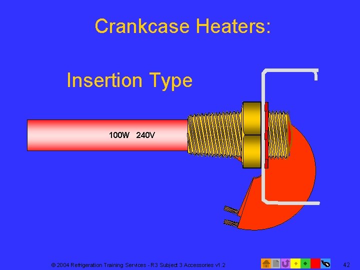 Crankcase Heaters: Insertion Type 100 W 240 V © 2004 Refrigeration Training Services - Crankcase Heaters: Insertion Type 100 W 240 V © 2004 Refrigeration Training Services -