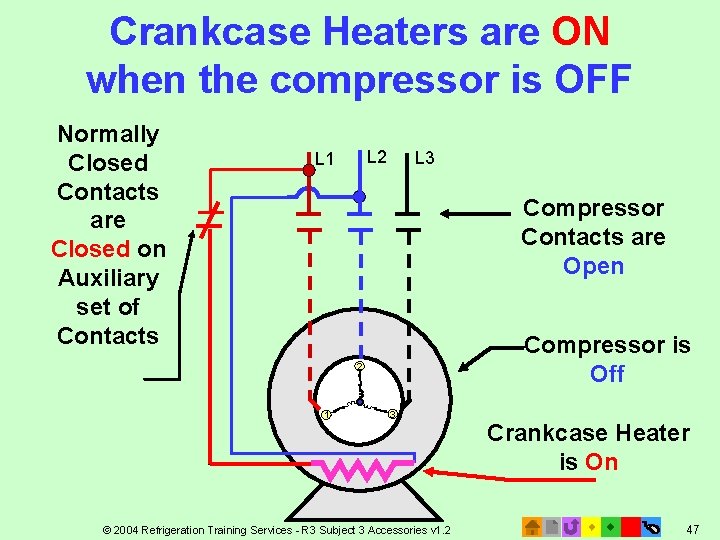 Crankcase Heaters are ON when the compressor is OFF Normally Closed Contacts are Closed Crankcase Heaters are ON when the compressor is OFF Normally Closed Contacts are Closed