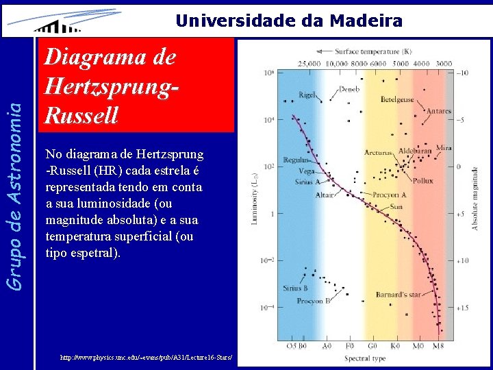 Grupo de Astronomia Universidade da Madeira Diagrama de Hertzsprung. Russell No diagrama de Hertzsprung