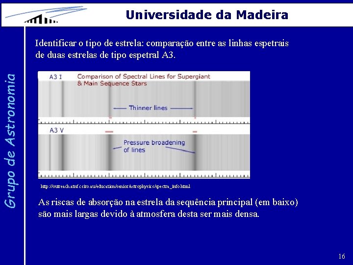Grupo de Astronomia Universidade da Madeira Identificar o tipo de estrela: comparação entre as