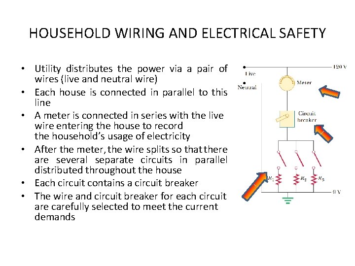 HOUSEHOLD WIRING AND ELECTRICAL SAFETY • Utility distributes the power via a pair of