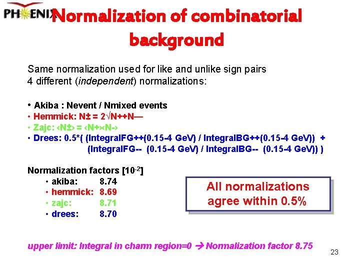 Normalization of combinatorial background Same normalization used for like and unlike sign pairs 4