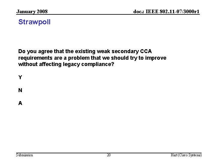 January 2008 doc. : IEEE 802. 11 -07/3000 r 1 Strawpoll Do you agree