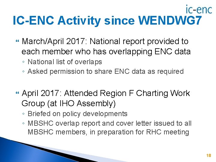IC-ENC Activity since WENDWG 7 March/April 2017: National report provided to each member who