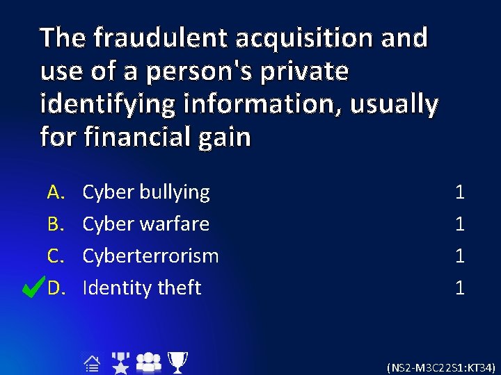 The fraudulent acquisition and use of a person's private identifying information, usually for financial