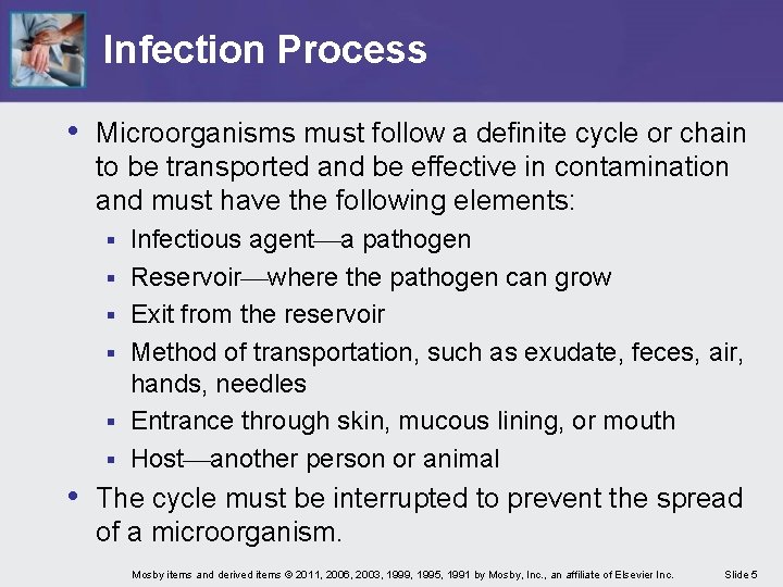 Infection Process • Microorganisms must follow a definite cycle or chain to be transported