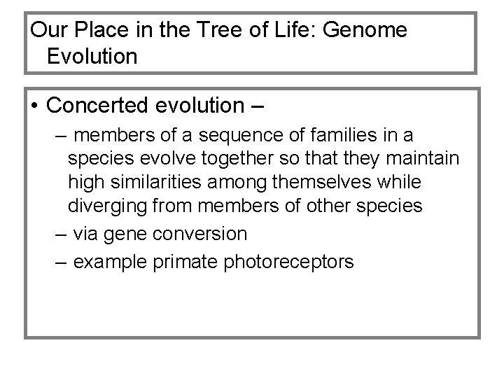 Our Place in the Tree of Life: Genome Evolution • Concerted evolution – –