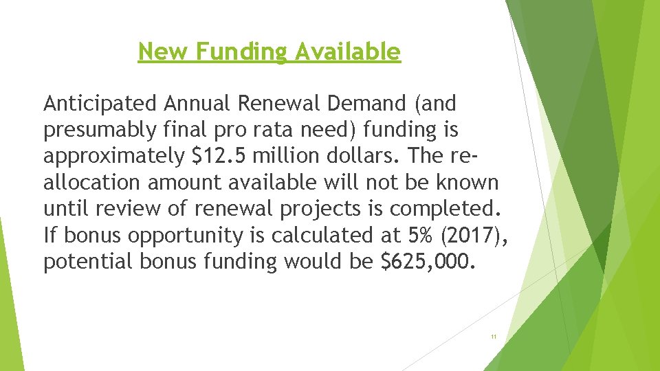 New Funding Available Anticipated Annual Renewal Demand (and presumably final pro rata need) funding