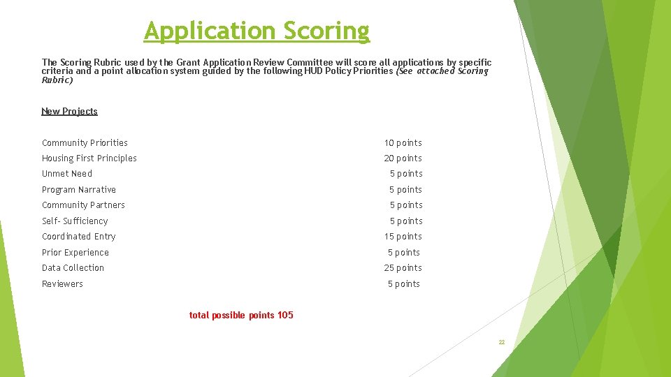 Application Scoring The Scoring Rubric used by the Grant Application Review Committee will score