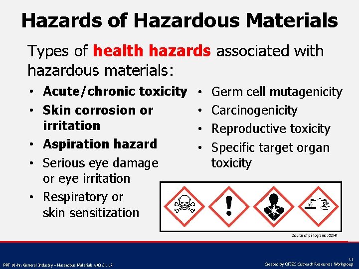 Hazards of Hazardous Materials Types of health hazards associated with hazardous materials: • Acute/chronic