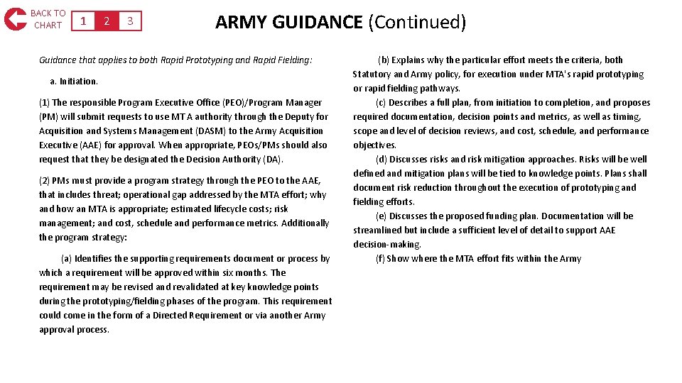 BACK TO CHART 1 2 3 ARMY GUIDANCE (Continued) Guidance that applies to both