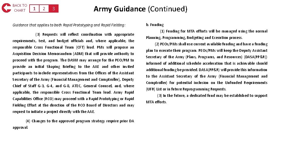 BACK TO CHART 1 2 3 Army Guidance (Continued) Guidance that applies to both