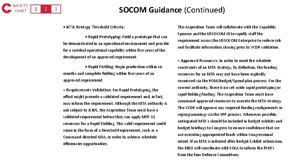 BACK TO CHART 1 2 SOCOM Guidance (Continued) 3 • MTA Strategy Threshold Criteria: