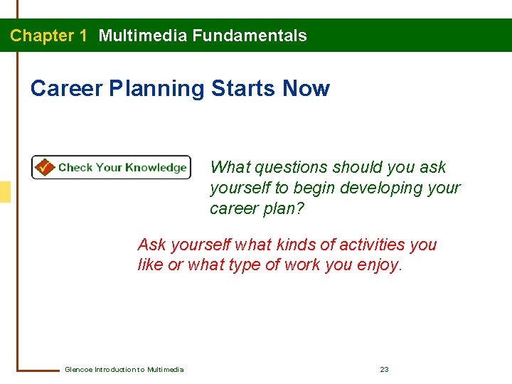 Chapter 1 Multimedia Fundamentals Career Planning Starts Now What questions should you ask yourself
