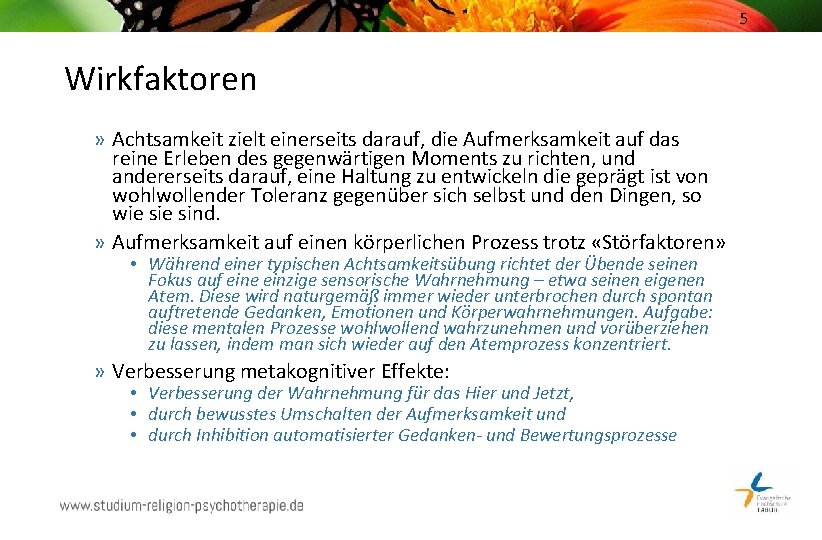 5 Wirkfaktoren » Achtsamkeit zielt einerseits darauf, die Aufmerksamkeit auf das reine Erleben des