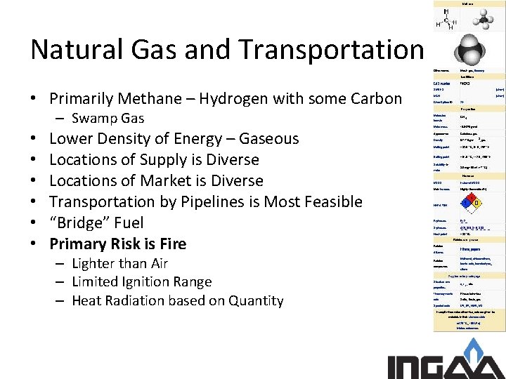 Natural Gas and Transportation • Primarily Methane – Hydrogen with some Carbon – Swamp