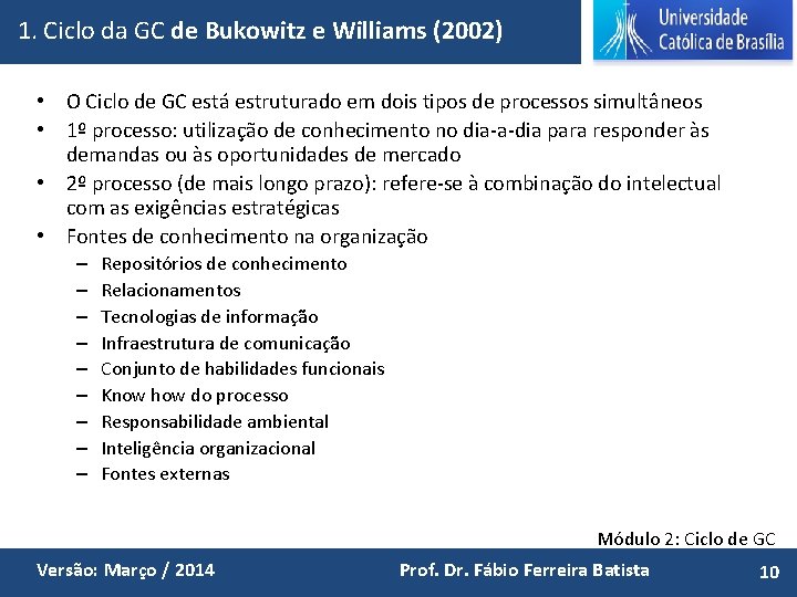 1. Ciclo da GC de Bukowitz e Williams (2002) • O Ciclo de GC