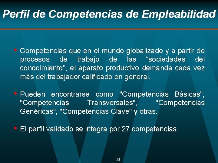 Perfil de Competencias de Empleabilidad • Competencias que en el mundo globalizado y a