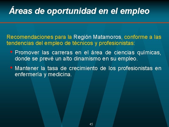Áreas de oportunidad en el empleo Recomendaciones para la Región Matamoros, conforme a las