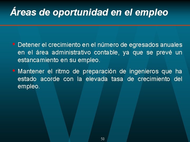 Áreas de oportunidad en el empleo • Detener el crecimiento en el número de