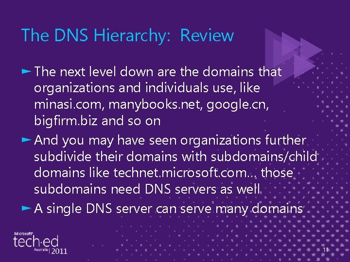 The DNS Hierarchy: Review ► The next level down are the domains that organizations