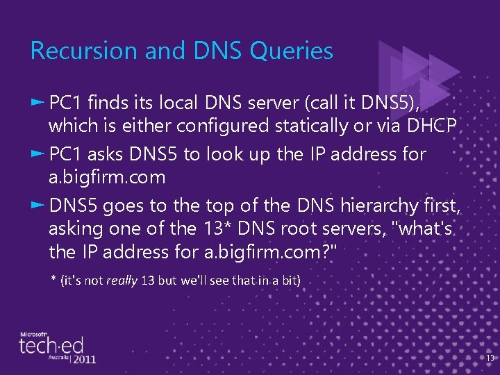 Recursion and DNS Queries ► PC 1 finds its local DNS server (call it