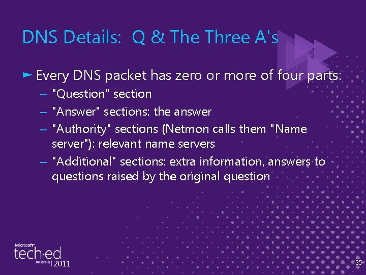 DNS Details: Q & The Three A's ► Every DNS packet has zero or