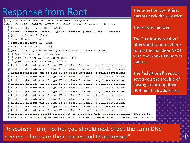 Response from Root The question count just parrots back the question. There is no