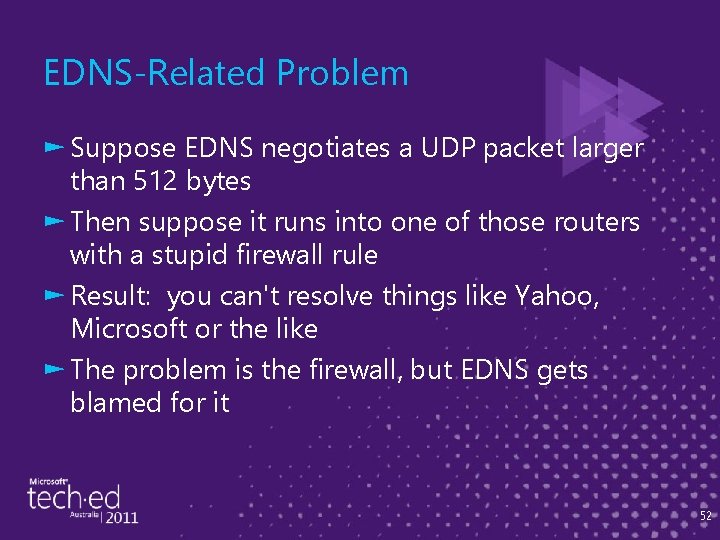 EDNS-Related Problem ► Suppose EDNS negotiates a UDP packet larger than 512 bytes ►
