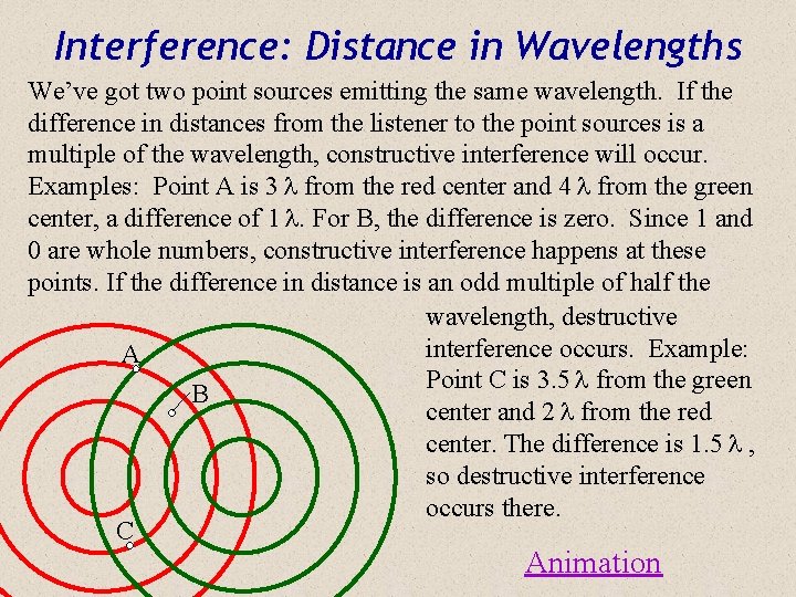 Interference: Distance in Wavelengths We’ve got two point sources emitting the same wavelength. If