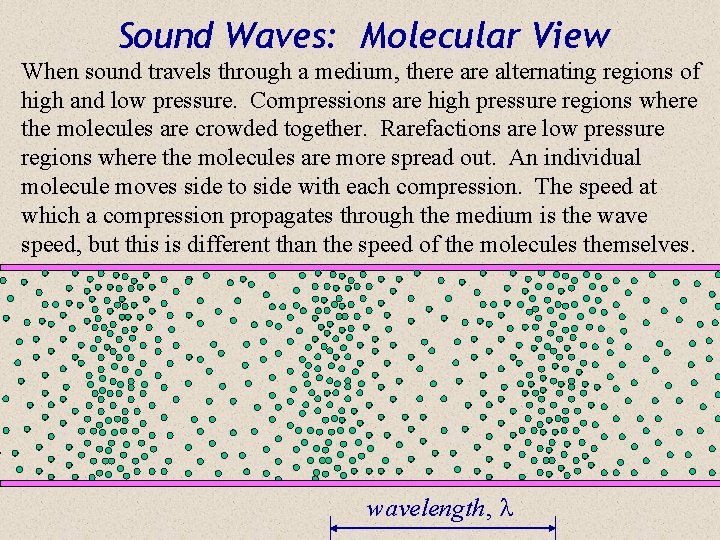 Sound Waves: Molecular View When sound travels through a medium, there alternating regions of