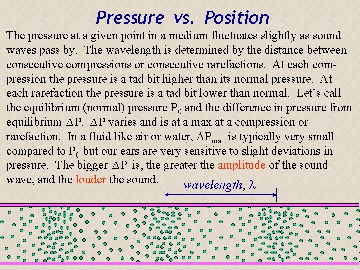 Pressure vs. Position The pressure at a given point in a medium fluctuates slightly