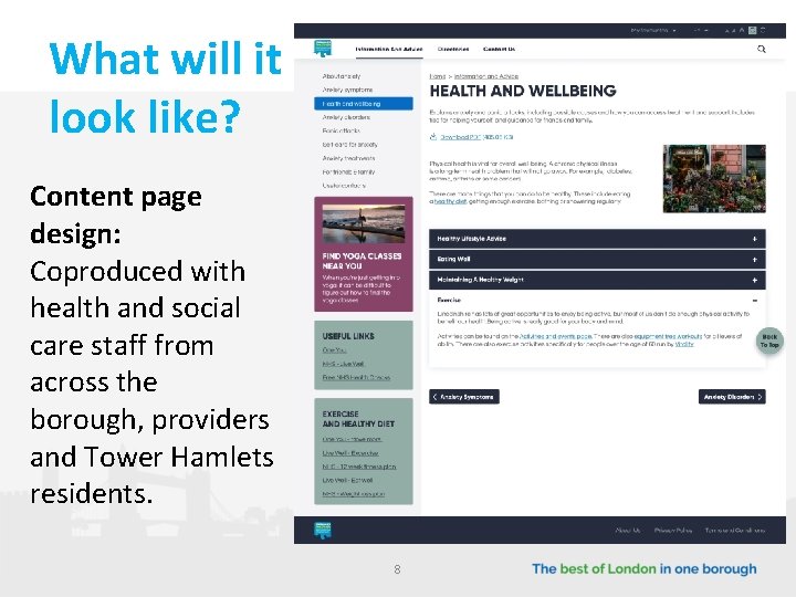 What will it look like? Content page design: Coproduced with health and social care