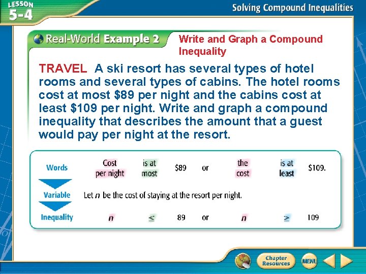 Write and Graph a Compound Inequality TRAVEL A ski resort has several types of