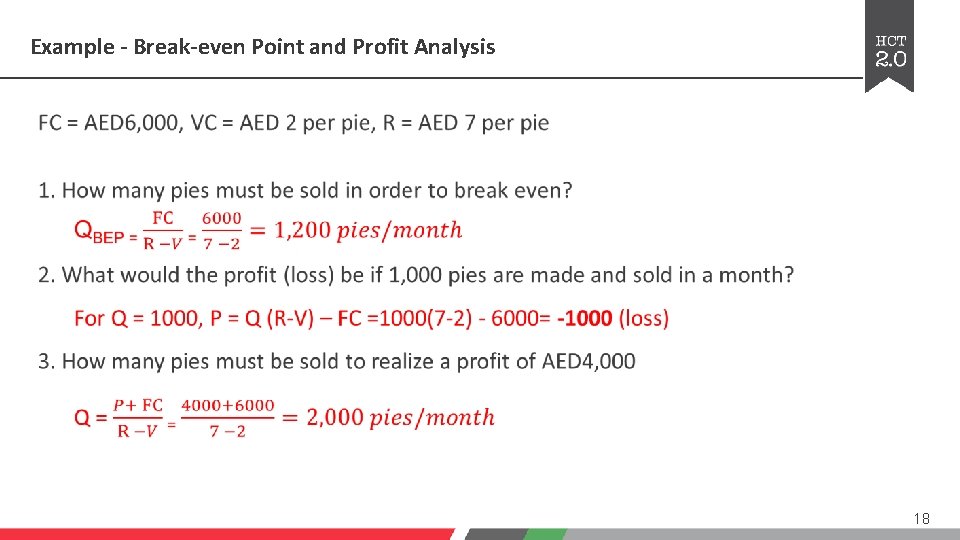 Example - Break-even Point and Profit Analysis 18 Example - Break-even Point and Profit Analysis 18