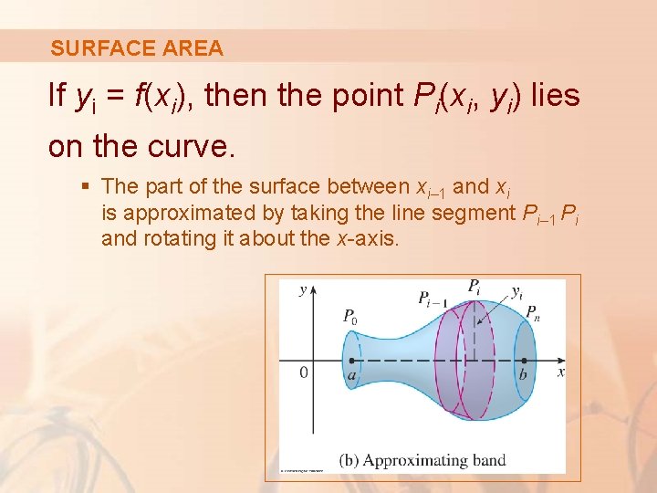 SURFACE AREA If yi = f(xi), then the point Pi(xi, yi) lies on the