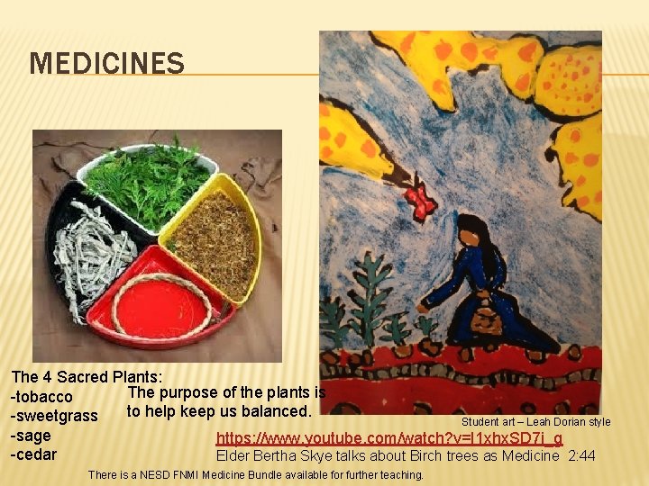 MEDICINES The 4 Sacred Plants: The purpose of the plants is -tobacco to help
