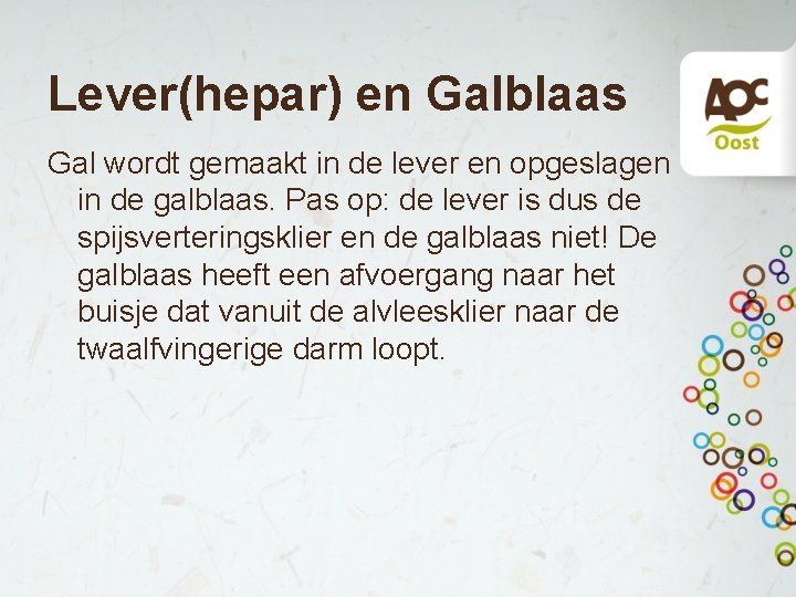 Lever(hepar) en Galblaas Gal wordt gemaakt in de lever en opgeslagen in de galblaas. Lever(hepar) en Galblaas Gal wordt gemaakt in de lever en opgeslagen in de galblaas.