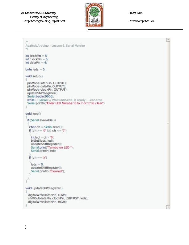 Al-Mustansiriyah University Faculty of engineering Computer engineering Department 3 Third Class Microcomputer Lab. 